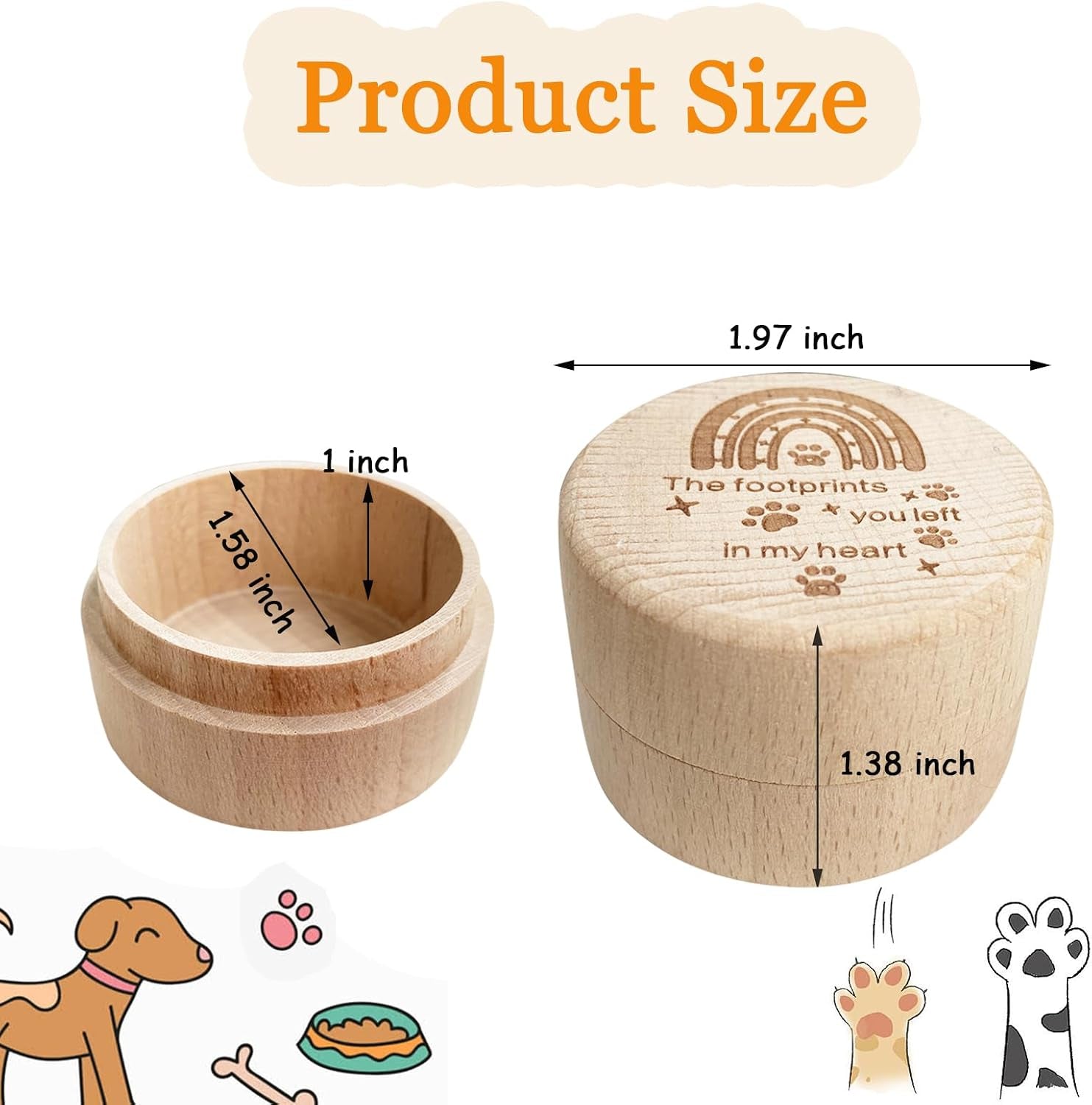Wooden Pet Urns for Dogs,Pet Memorial Gifts Box,Cat Keepsake Box with Pet Paw Engraving,Memorial Hair Tooth Nails Ashes Container for Cat,Loss Sympathy Gifts for Pet Lovers (Rainbow)